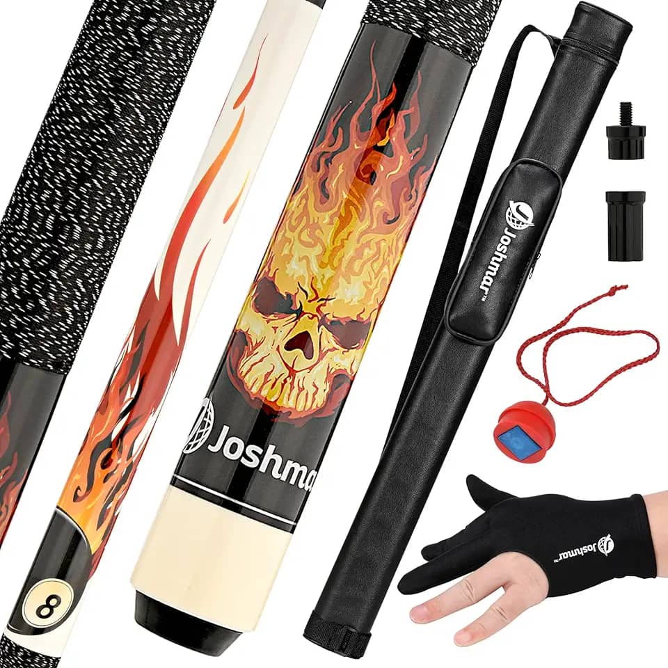 JOSHMAR Taco de bilhar profissional – Taco de sinuca premium feito com design bonito, exclusivo e luxuoso e a melhor qualidade de madeira canadense. Incluindo 4 acessórios para manter seu bastão de