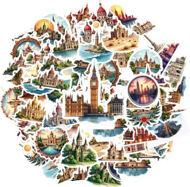 50 peças arquitetura marco castelo palácio histórico adesivo de PVC adesivos históricos vintage marco adesivos para guitarra, faça você mesmo, bicicleta, skate, laptop, bagagem, decoração, guitarra