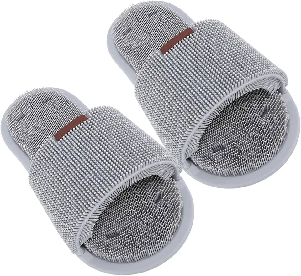 Chinelos para Esfregar Os Pés, Chinelos para Esfregar Os Pés Com Ventosa, 1 par de Limpeza de Pés para Chuveiro (Cinza)