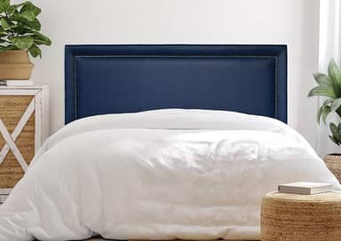 Cabeceira Queen Reta Luxo 160x60 Courino Azul - Tachas Fumê