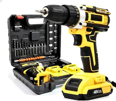 Furadeira e Parafusadeira de Impacto Sem Fio 48V Com LED, 2 Baterias Recarregáveis, Kit 32 Acessórios + Maleta Premium – Alta Potência para Uso Profissional e Doméstico