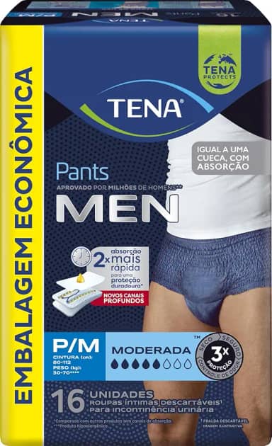 Tena Pants Men, Cueca Descartável para Incontinência Urinária, Azul Marinho, P/M - 16 unidades