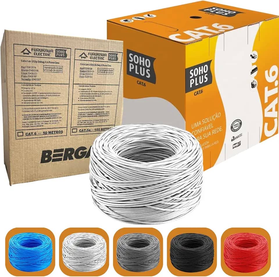 50 Metros De Cabo Rede Cat6 SohoPlus Furukawa 100% Cobre COR:BRANCO