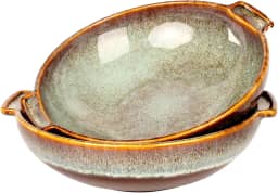 jinsongdafa Conjunto de 2 caçarolas redondas, assadeira de cerâmica gratinada de 850 g, assadeira com alças ou para misturar, salada, tigela de macarrão, melhor presente para quem ama assar