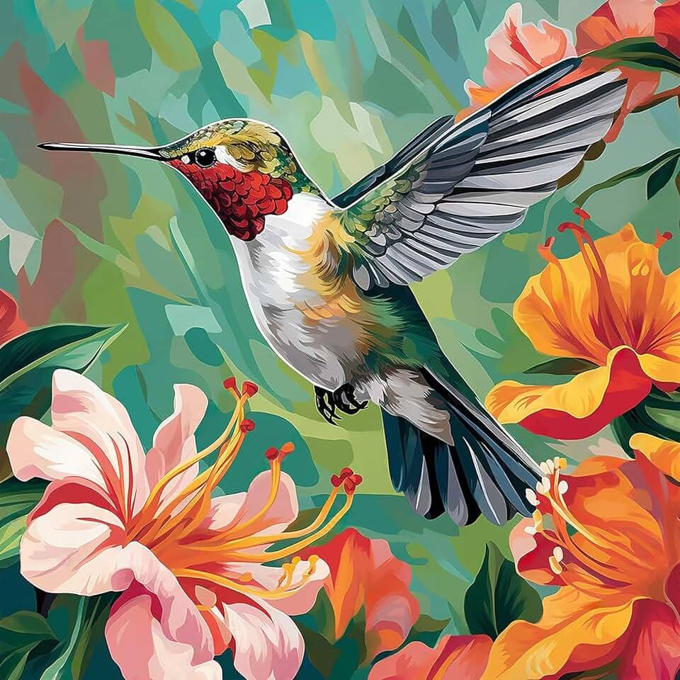 PRASIO Kit de pintura por números para adultos iniciantes, kits de pintura de beija-flor por números em tela, pintura a óleo acrílica DIY por número para adultos para decoração de casa, presente 40,6