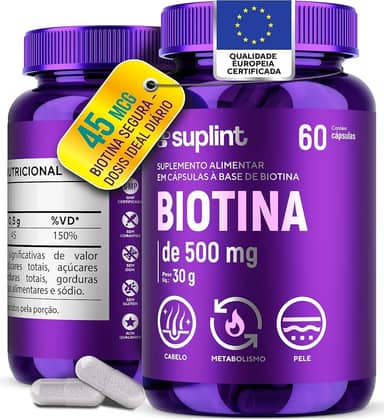 Biotina 500 MG | Complexo de Beleza para Cabelo, Pele e Unhas | Suplemento para Crescimento Capilar | Vitaminas Sem Glúten | Desenvolvido na Holanda | Vitamina B para cabelo e unha | 60 Cápsulas