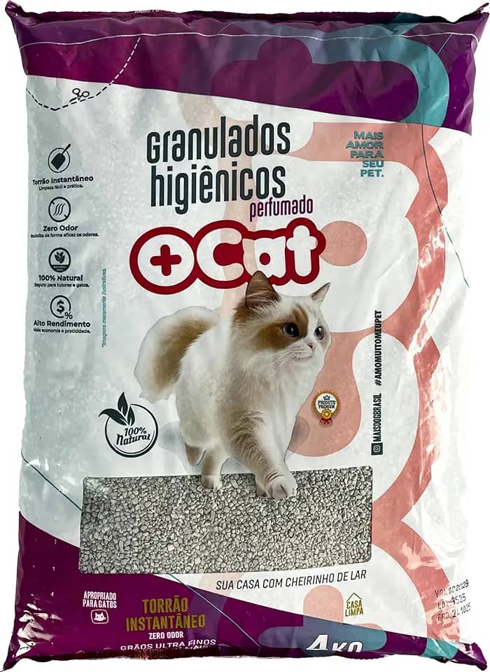 Areia Sanitária Bentonita Mais Cat 4kg, Granulado Higiênico Premium para Gatos 100% Natural (1, Perfumada)
