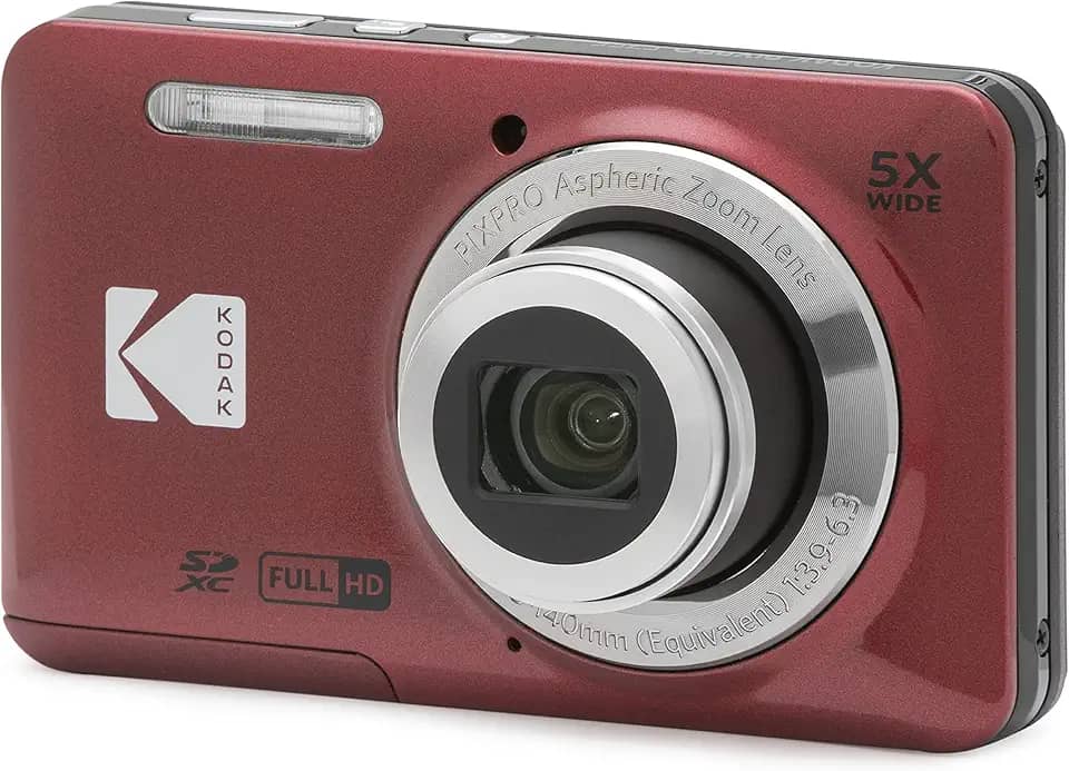 KODAK Câmera digital PIXPRO Zoom FZ55-RD de 16 MP com zoom óptico de 5 x 28 mm de largura e tela LCD de 2,7 polegadas (vermelha)