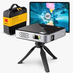 KODAK Kit completo Luma 75 – projetor de bolso ultra mini DLP com capa, tripé e tela de 60 polegadas, bateria recarregável, alto-falante embutido, HDMI, USB, MicroSD – Portátil para casa, escritório e