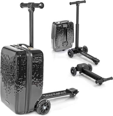 Bagagem infantil 4 em 1 – mala removível e bagagem de mão – Scooter de viagem dobrável com guidão e freio ajustáveis