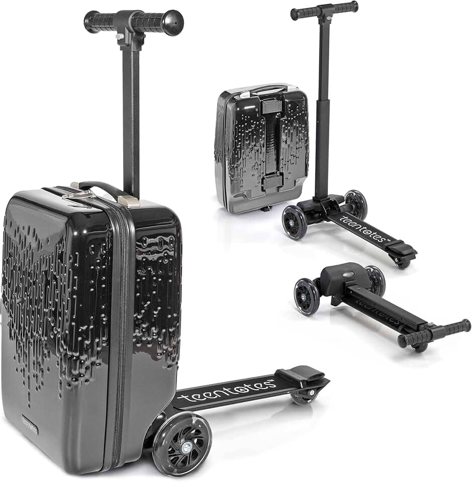 Bagagem infantil 4 em 1 – mala removível e bagagem de mão – Scooter de viagem dobrável com guidão e freio ajustáveis