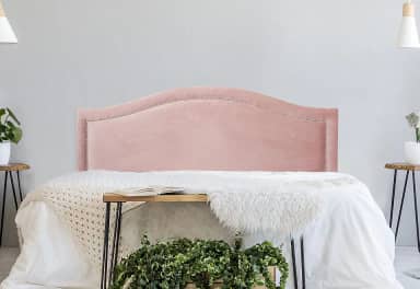Cabeceira Casal Curva Luxo 140x60 Veludo Rosê - Tachas Prata