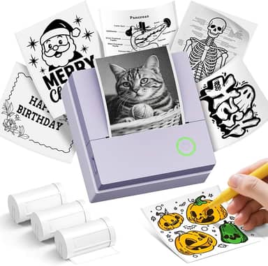Impressora de adesivos PM290C Mini impressora portátil para impressão, máquina de adesivos Bluetooth sem fio com 3 rolos de papel, impressora térmica sem tinta, para anotações de estudo, fotos, faça