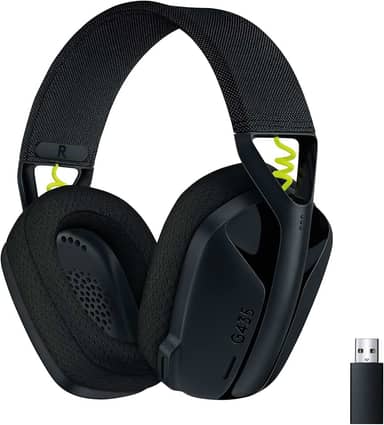 Headset Gamer Sem Fio Logitech G435 LIGHTSPEED, Conexão USB e Bluetooth, Design Leve e Confortável, Microfone Embutido, Bateria de até 18h - Compatível com Dolby Atmos, PC, PS4, PS5, Mobile – Preto