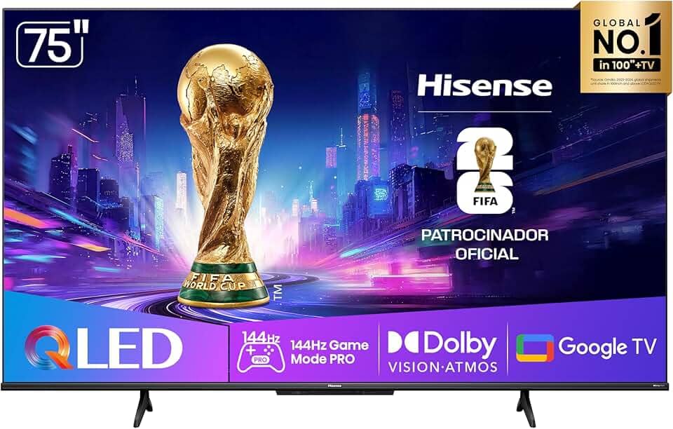 Hisense Smart TV UHD 4K QLED 75" Polegadas 75Q7QG Google TV Modo Jogo Pro 144 Hz, AMD FreeSync Premium, Dolby Vision Atmos e Compatível com Alexa