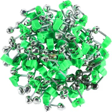 50 clipes de sinos de pesca de plástico com alarme de vara de pesca com dois sinos de alerta