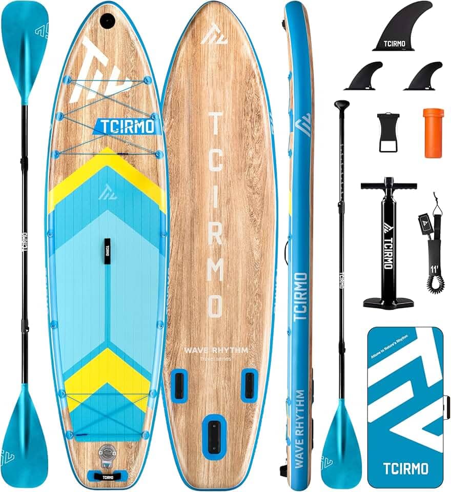 Tcirmo Prancha De Stand Up Paddle Inflável Para Adultos, 10'6'' X 33'' 6'', Sup Durável Com Remo Lâmina Dupla E Acessórios Completos, Capacidade 390 Lbs, Estável Amigável Iniciantes, Design À Prova