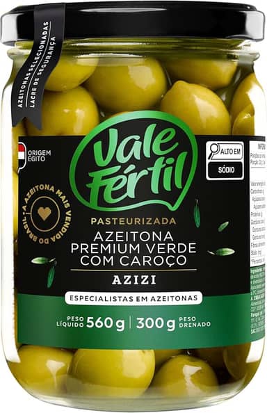 Azeitonas Verdes Premium Azizi Vale Fértil Vidro 300g