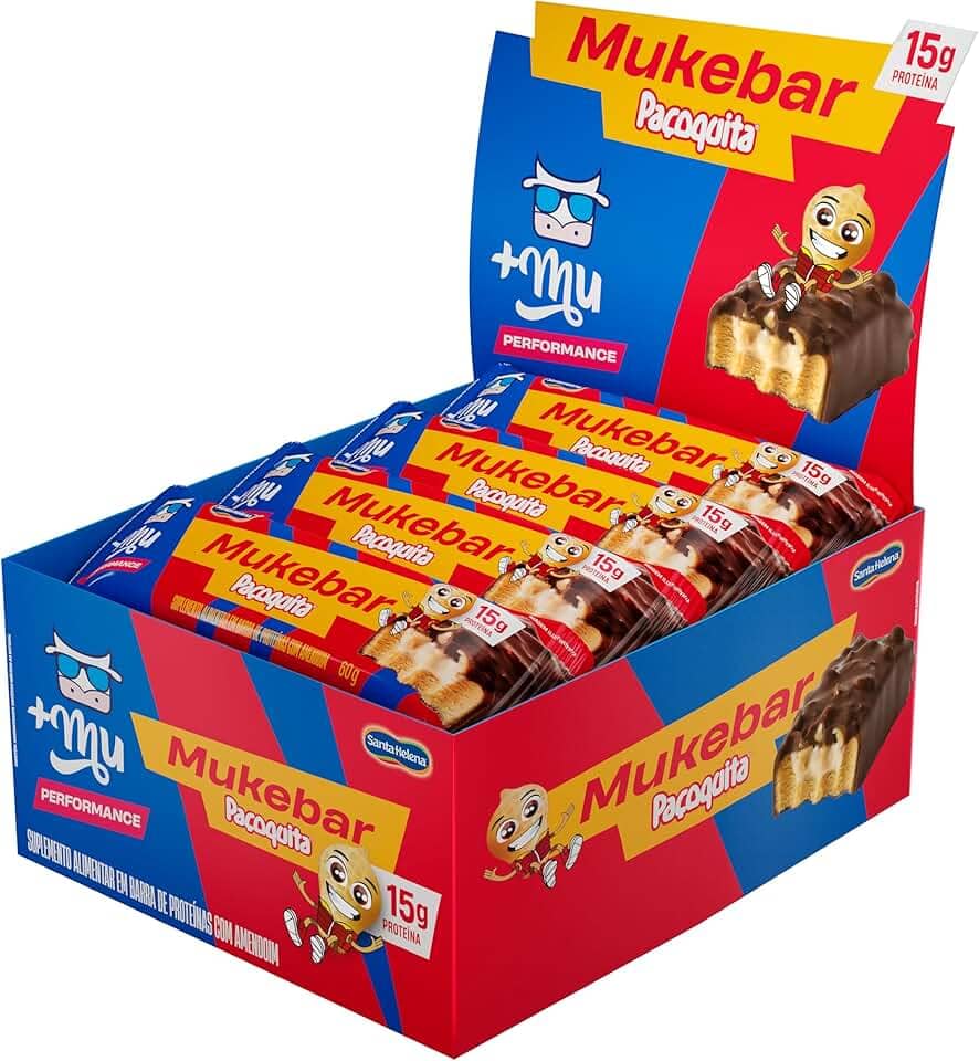 Barra de Proteína, Mais Mu, Mukebar, Sabor Paçoquita, 15g de Proteína, Zero Açúcar - Display 12 Unidades