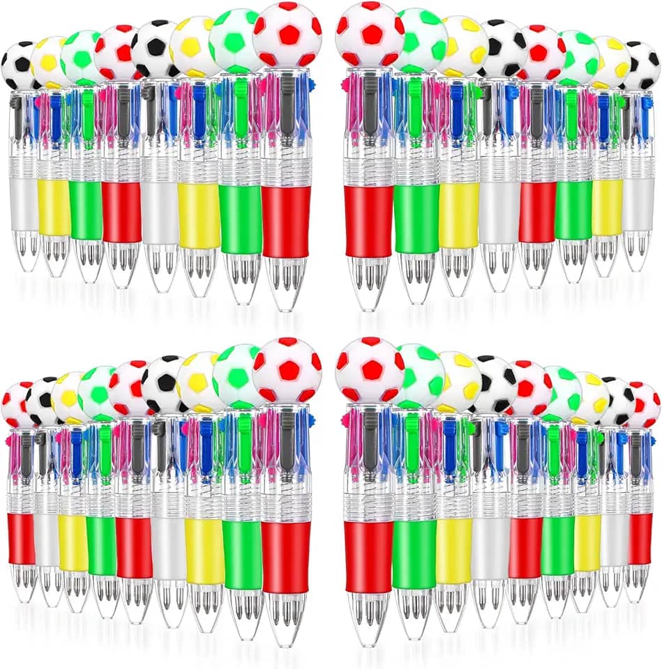 36 peças mini canetas multicoloridas, lembrancinhas de festa de futebol, canetas esportivas multicoloridas, 4 em 1, canetas esferográficas retráteis de ponta fina da Copa do Mundo para