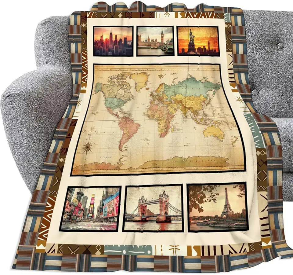 Manta vintage com mapa do mundo cobertor de flanela ultra macio com estampa aconchegante e leve para presente para mulheres e homens sofá-cama 127 cm x 101 cm