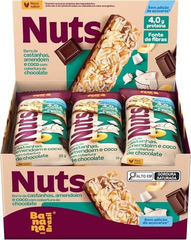 Banana Brasil - Barra De Castanhas Nuts E Coco Com Cobertura De Chocolate - (12 unidades de 25g)