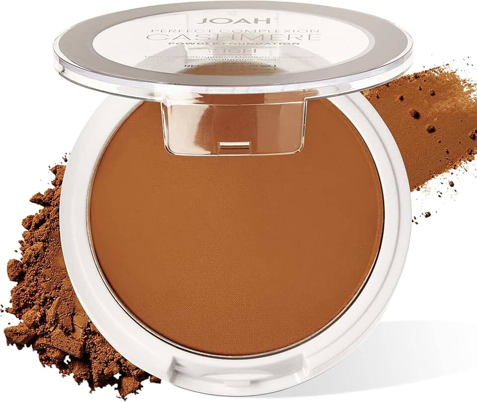 JOAH Base em pó de caxemira Perfect Complexion, cobertura facial média, acabamento fosco, maquiagem coreana, design compacto para pele oleosa e todos os tipos de pele, uso por 16 horas, profundo com