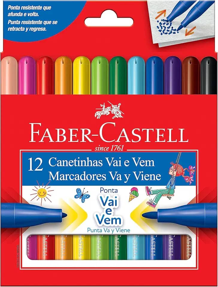 Canetinha Vai e Vem 12 Cores, Faber-Castell, 15.0112VVZF, Multicor