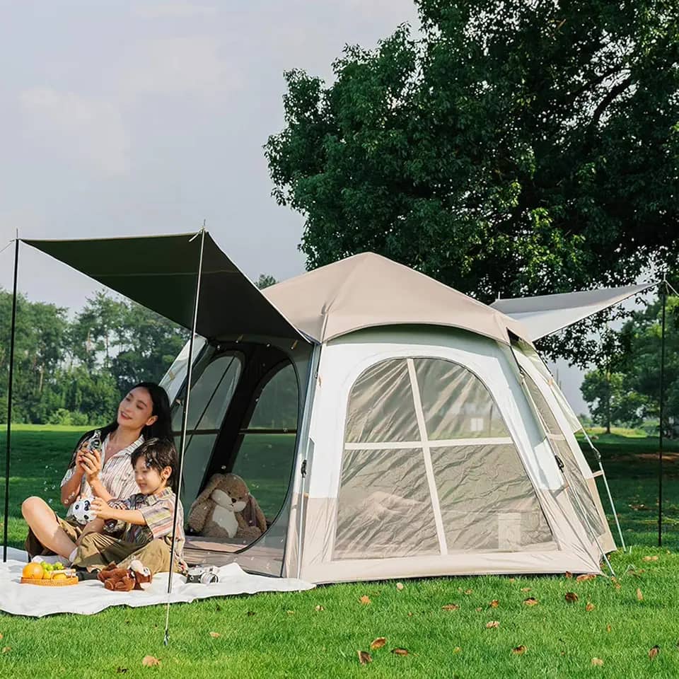 Barraca de acampamento para 3 a 6 pessoas, barraca pop-up instantânea fácil para acampamento, barraca de acampamento familiar à prova d'água, portátil, à prova de vento, para acampamento