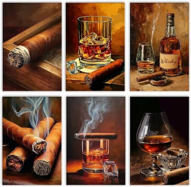 Aihonmin Conjunto de 6 peças de tinta por números para adultos para iniciantes cigarillo uísque kits de pintura a óleo em tela com pincéis, pintura acrílica, faça você mesmo, decoração de casa