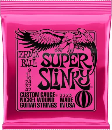 Cordas para guitarra elétrica Ernie Ball Super Slinky, revestimento de níquel, calibre 9-42
