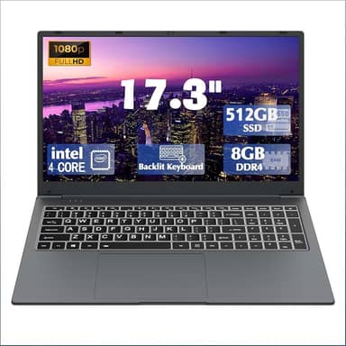Laptop de 17 polegadas com teclado retroiluminado, teclado de fonte grande tamanho completo, Celeron N5095 8 GB RAM 512 GB SSD, computadores com Win 11, tipo C, webcam, Wi-Fi duplo, BT4.2 e