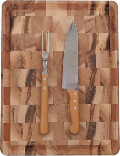 Tábua Cubus em madeira Muiracatiara com Brancal FSC + Garfo e Faca