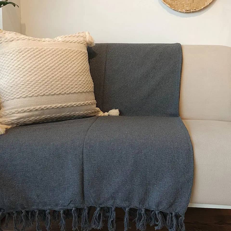 Casa Coeva - Manta de sofá artesanal Algodão Cinza Grafite 140 x 240