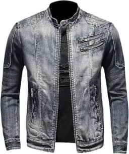 Jaqueta jeans de motociclista de lapela retrô slim top jaqueta casual masculina