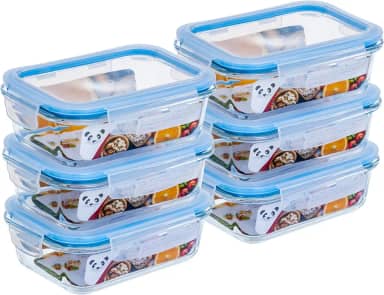 GATO PANDA Potes de Vidro Retangulares com Tampa Hermética, 640ml, Vidro Borossilicato, Kit com 4, 5, 6, 10 ou 12 Unidades (Kit 6 Azul)