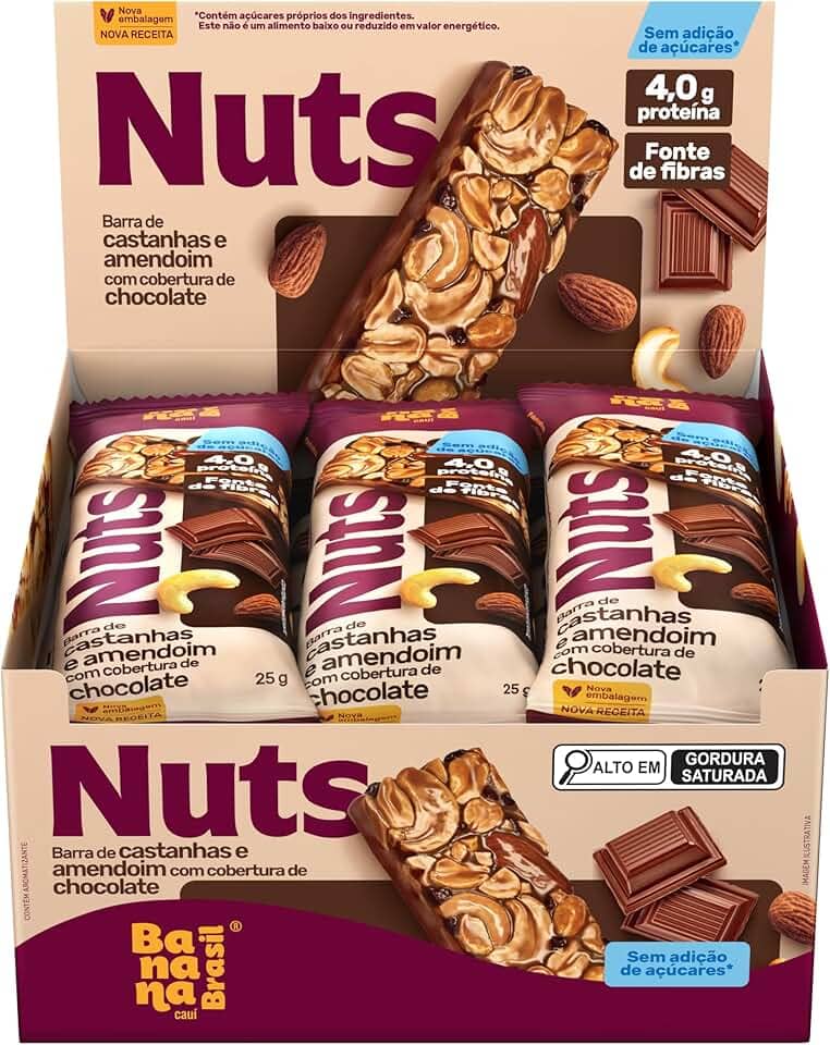 Banana Brasil - Barra De Castanhas Nuts Com Cobertura De Chocolate - (12 unidades de 25g)