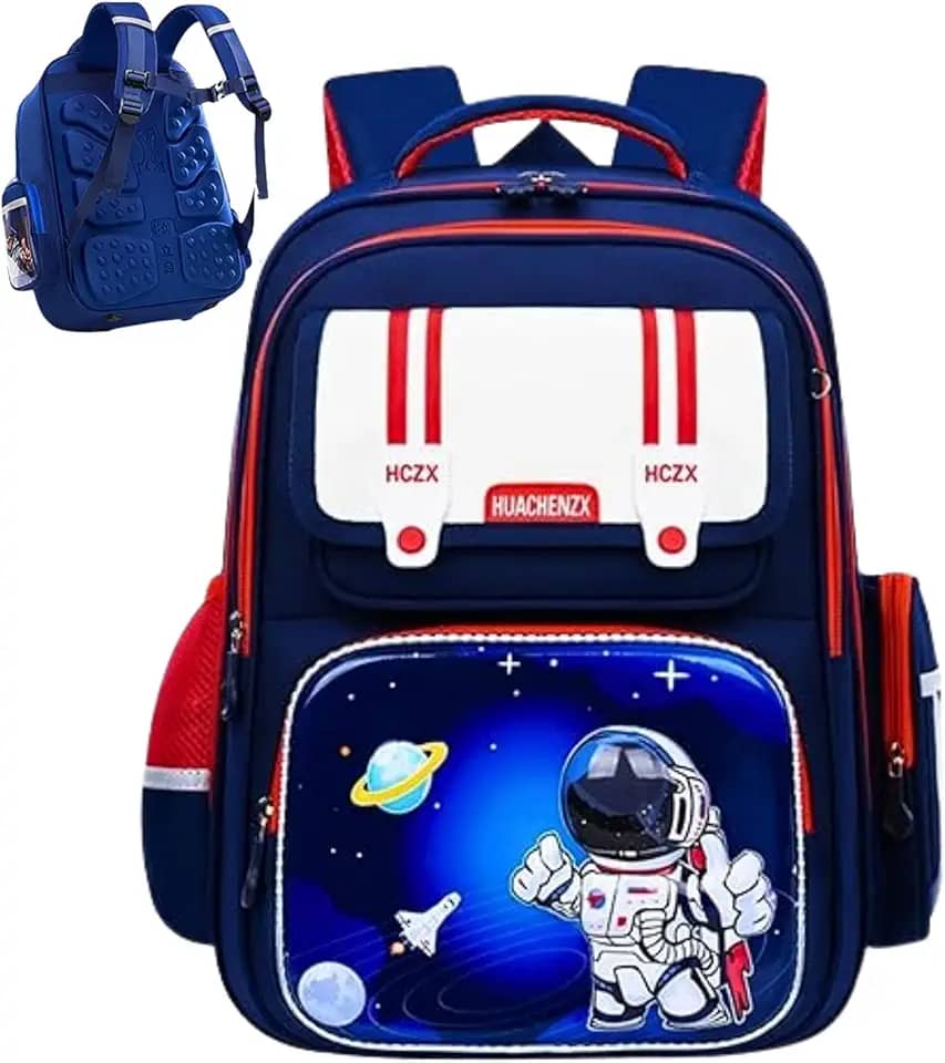 Mochila Escolar Ortopedica Infantil Astronauta Impermeavel Espaçosa Menino Ótimo Acabamento Costura Reforçada Alta Durabilidade Proteção Lombar