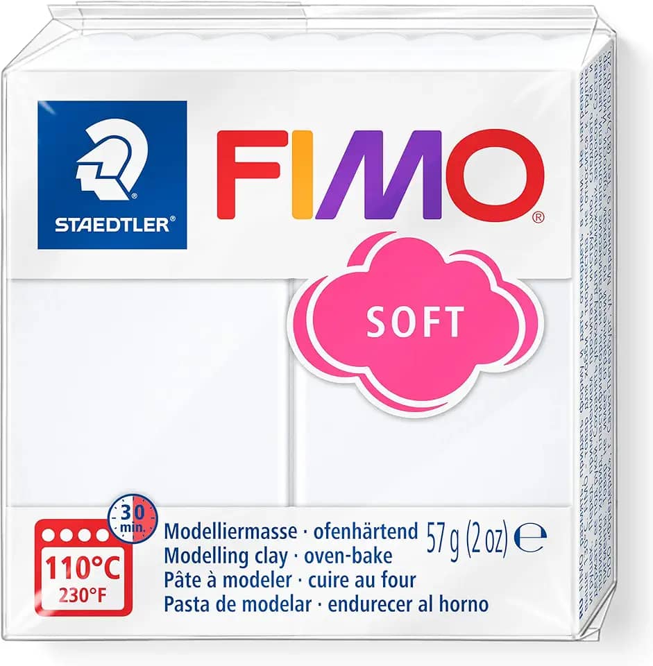 STAEDTLER Massa de Modelar Profissional FIMO Soft 57g (1 Unidade) Branco - 8020-0 - Argila Polímera Para Biscuit que Endurece no Forno – Ideal para Artesanato, Miniaturas e Bijuterias