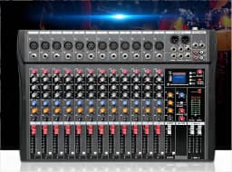 VEDO Mesa de som 12 canal, Small Stage Bluetooth USB MP3, entrada 48V Phantom Power DJ Audio Network Karaoke Mobile Live High Power Mixer Professional 12 Channel Studio Audio Mixer 110V/220V 12 canais