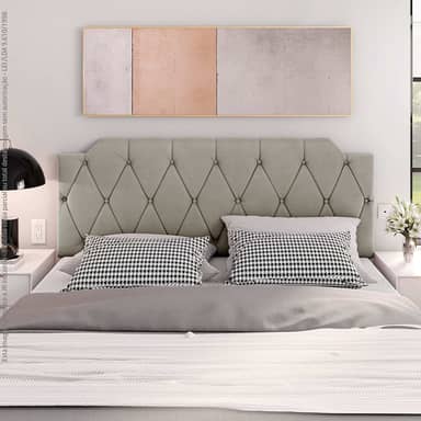 Cabeceira Box Estofada Painel Quarto Queen Suspensa Almofadada (Bege)