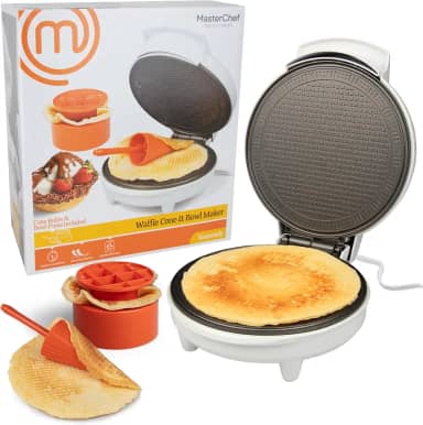MasterChef Máquina de cone e tigela de waffle - Inclui rolo modelador e prensa de tigela - Assar em cone de sorvete caseiro, máquina de ferro de biscoito, aparelho de cozinha elétrico portátil para