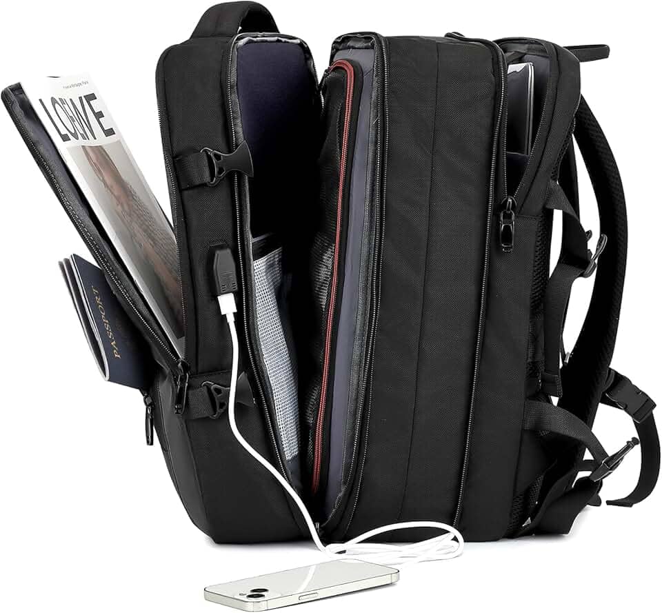 Mochila de Viagem Expansivel Grande Masculina Feminina,Mochila Avião para Notebook 17,Executiva,Antifurto,Reforçada,USB,Impermeável,Escolar,Faculdade,Trabalho,Presente