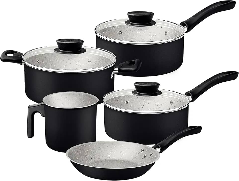 Jogo de Panelas Tramontina Linz em Aluminio com Revestimento Interno e Externo em Antiaderente Starflon Max Preto 05 Peças