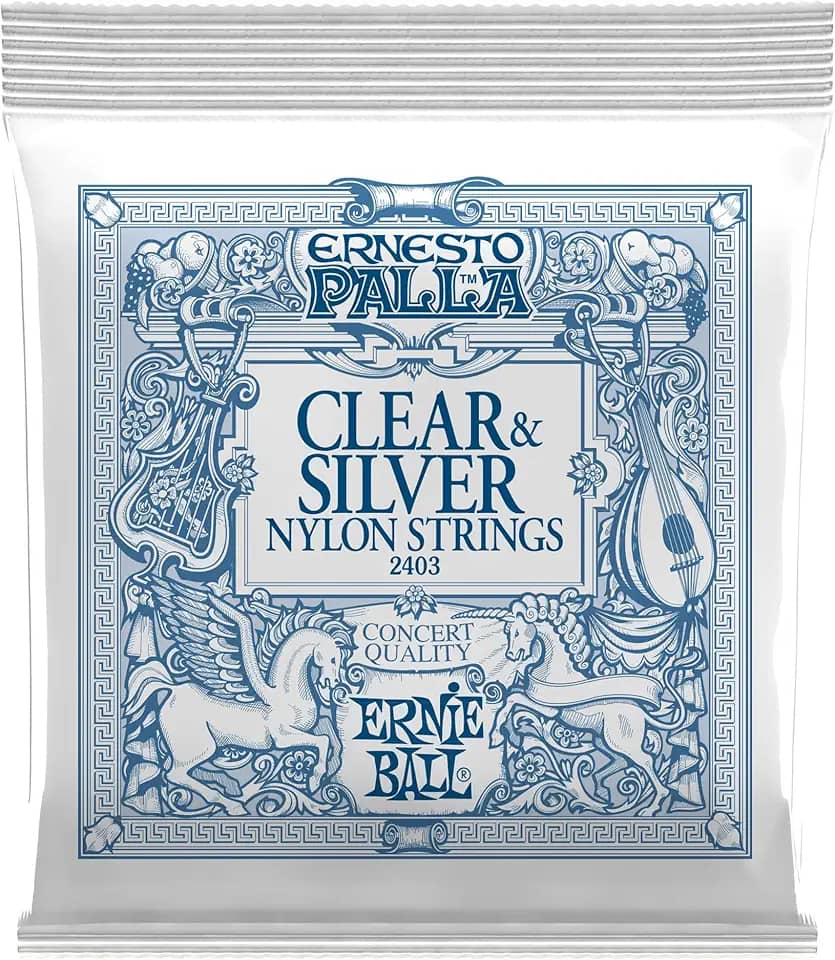 ENCORDOAMENTO P/ VIOLÃO CLÁSSICO ERNESTO PALLA CLEAR AND SILVER NYLON TENSAO MEDIA P02403 ERNIE BALL