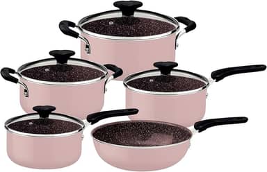 Jogo de Panelas Tramontina Tunis em Alumínio com Revestimento Interno Cerâmico e Externo Siliconado Rosa Trufado 5 Peças