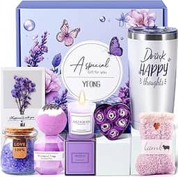 YFONG Conjunto De Presente Spa Luxo Com 8 Peças Para Mulheres, Pacote Relaxante Feliz Aniversário Mãe, Esposa, Melhores Amigas E Irmã, Ideia O Dia Das Mães, Copo 20 Oz, Cesta Autocuidado Melhoras De