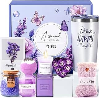 YFONG Conjunto De Presente Spa Luxo Com 8 Peças Para Mulheres, Pacote Relaxante Feliz Aniversário Mãe, Esposa, Melhores Amigas E Irmã, Ideia O Dia Das Mães, Copo 20 Oz, Cesta Autocuidado Melhoras De