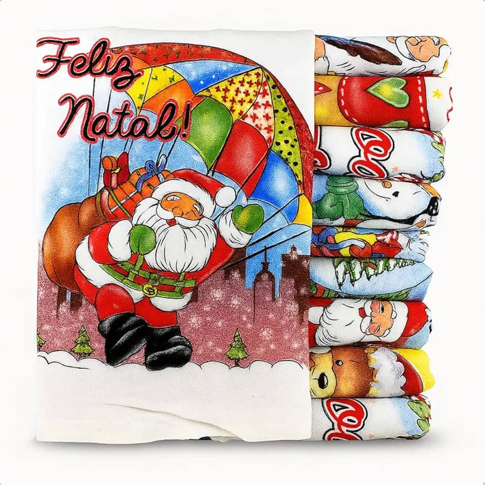 Kit 10 Panos de Prato Natalino Estampado Natal Grande Grosso Algodão