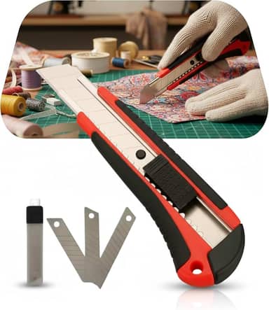 Estilete Emborrachado Profissional 18mm Ergonômico com Trava Automática e 3 Lâminas Extras Corte Preciso e Seguro Cores Sortidas